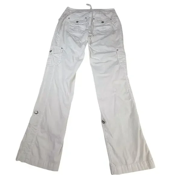 INC White Cargo Utility Pants Bling Buttons Zip Front Drawstring Waist - Picture 2 of 16